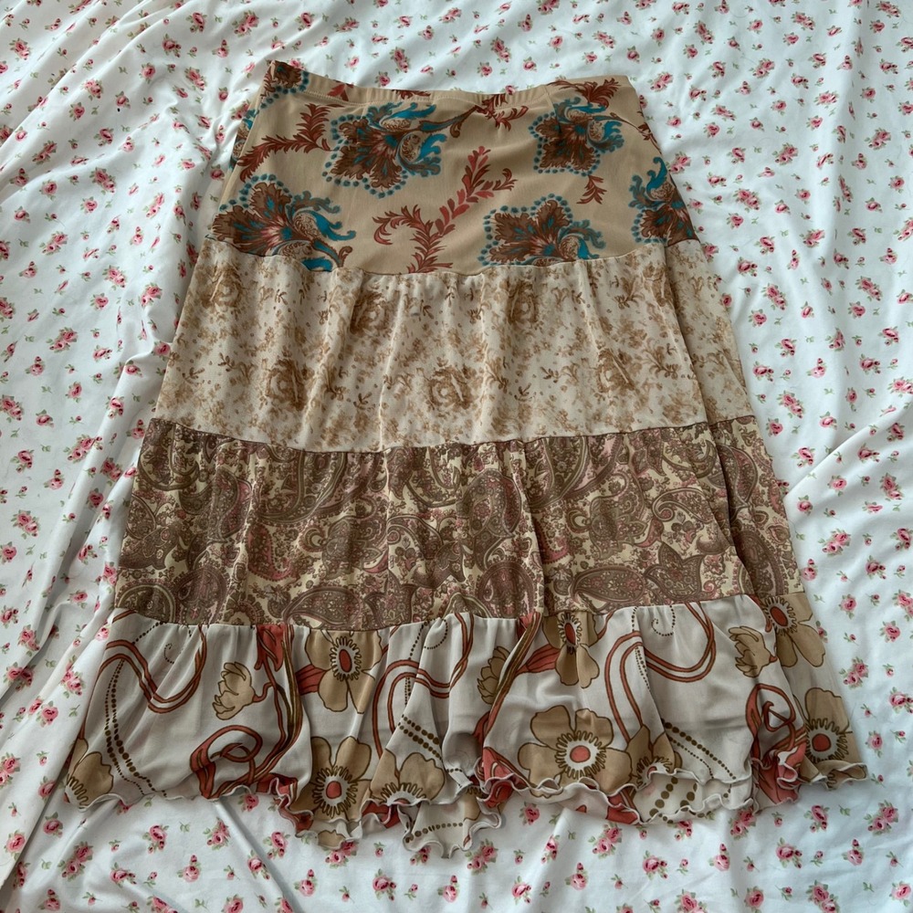 vintage y2k express tiered floral & paisley patterned maxi skirt - Picture 6 of 7